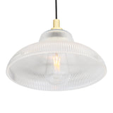 Antique Brass Aquarius Pendant Light with Clear Holophane Glass - 30cm