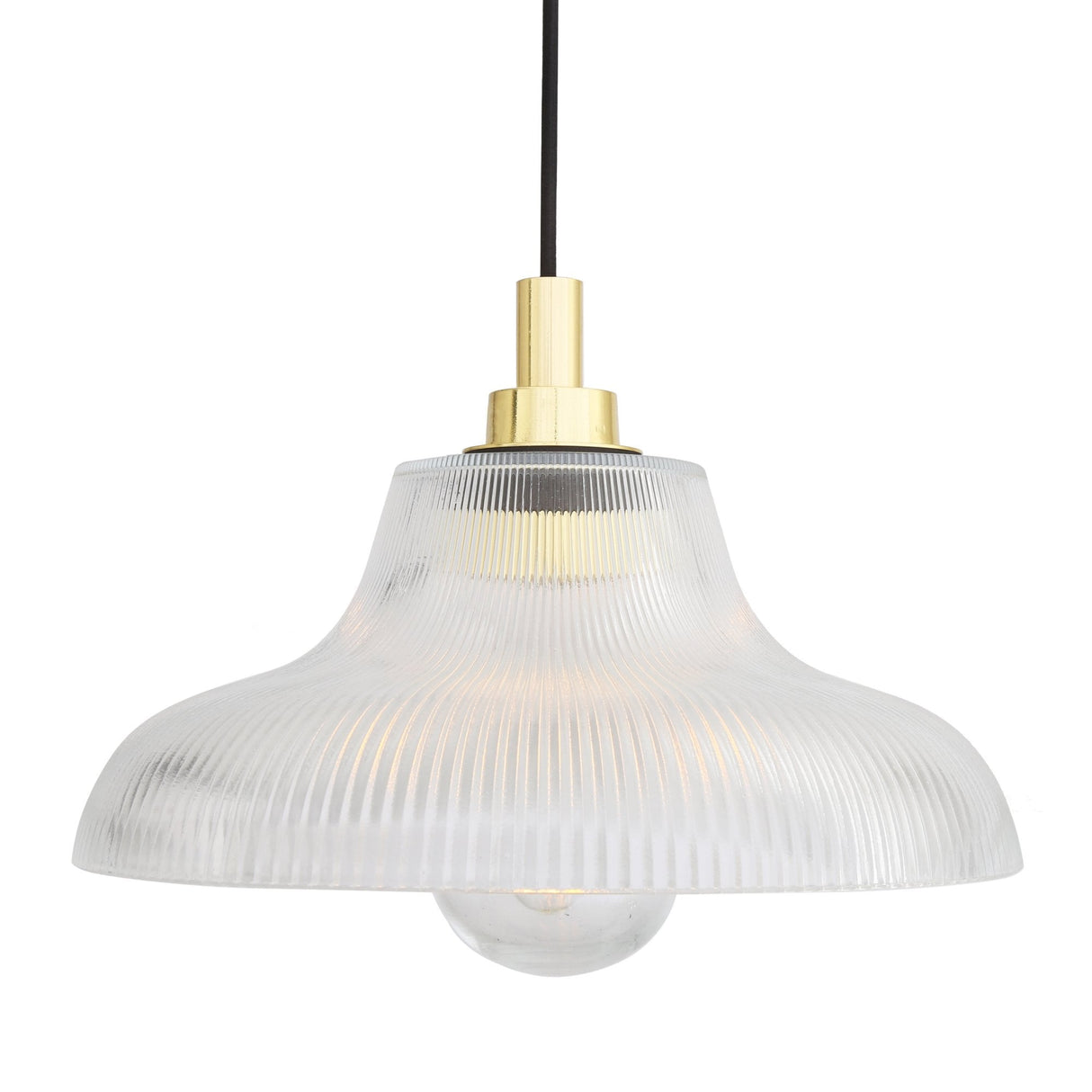 Antique Brass Aquarius Pendant Light with Clear Holophane Glass - 30cm