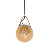 Antique Brass Cone Pendant with Red Leather Strap and Clear Glass Shade