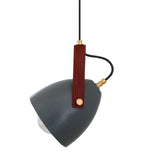 Antique Brass Cone Pendant with Red Leather Strap and Clear Glass Shade