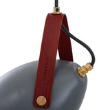 Antique Brass Cone Pendant with Red Leather Strap and Clear Glass Shade