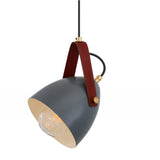 Antique Brass Cone Pendant with Red Leather Strap and Clear Glass Shade
