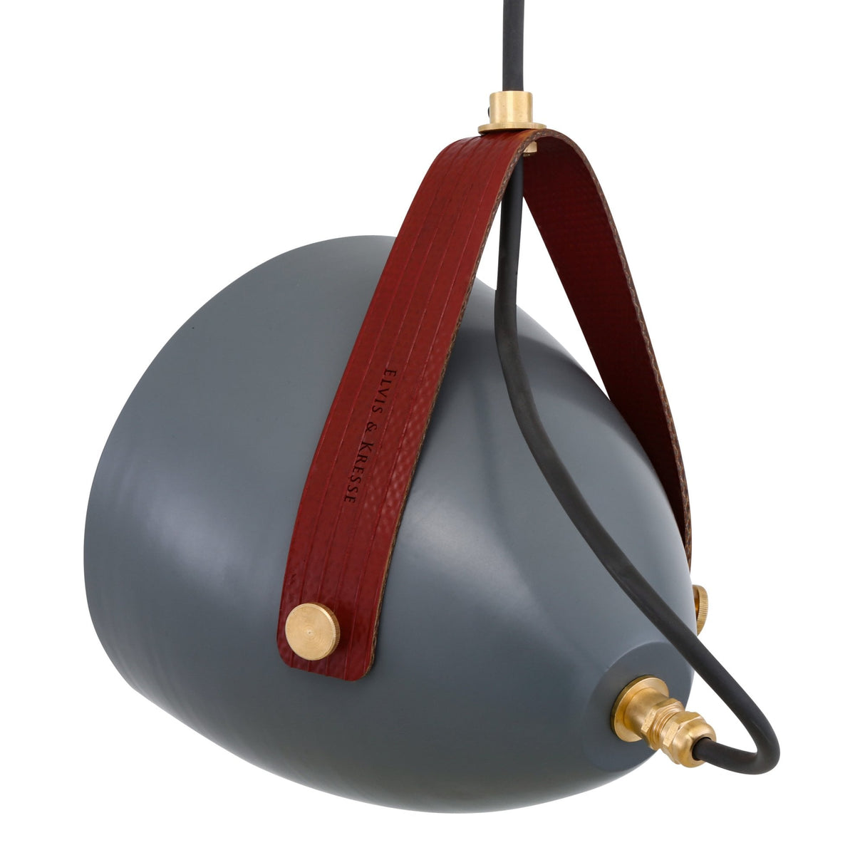 Antique Brass Cone Pendant with Red Leather Strap and Clear Glass Shade