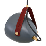 Antique Brass Cone Pendant with Red Leather Strap and Clear Glass Shade