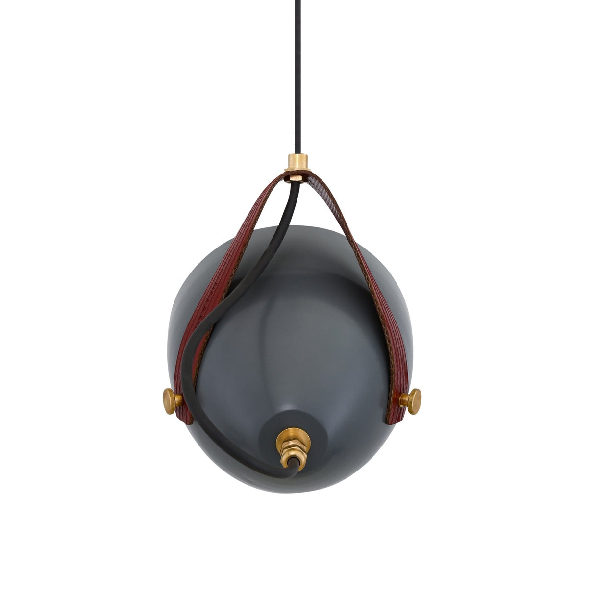Antique Brass Cone Pendant with Red Leather Strap and Clear Glass Shade