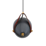 Antique Brass Cone Pendant with Red Leather Strap and Clear Glass Shade