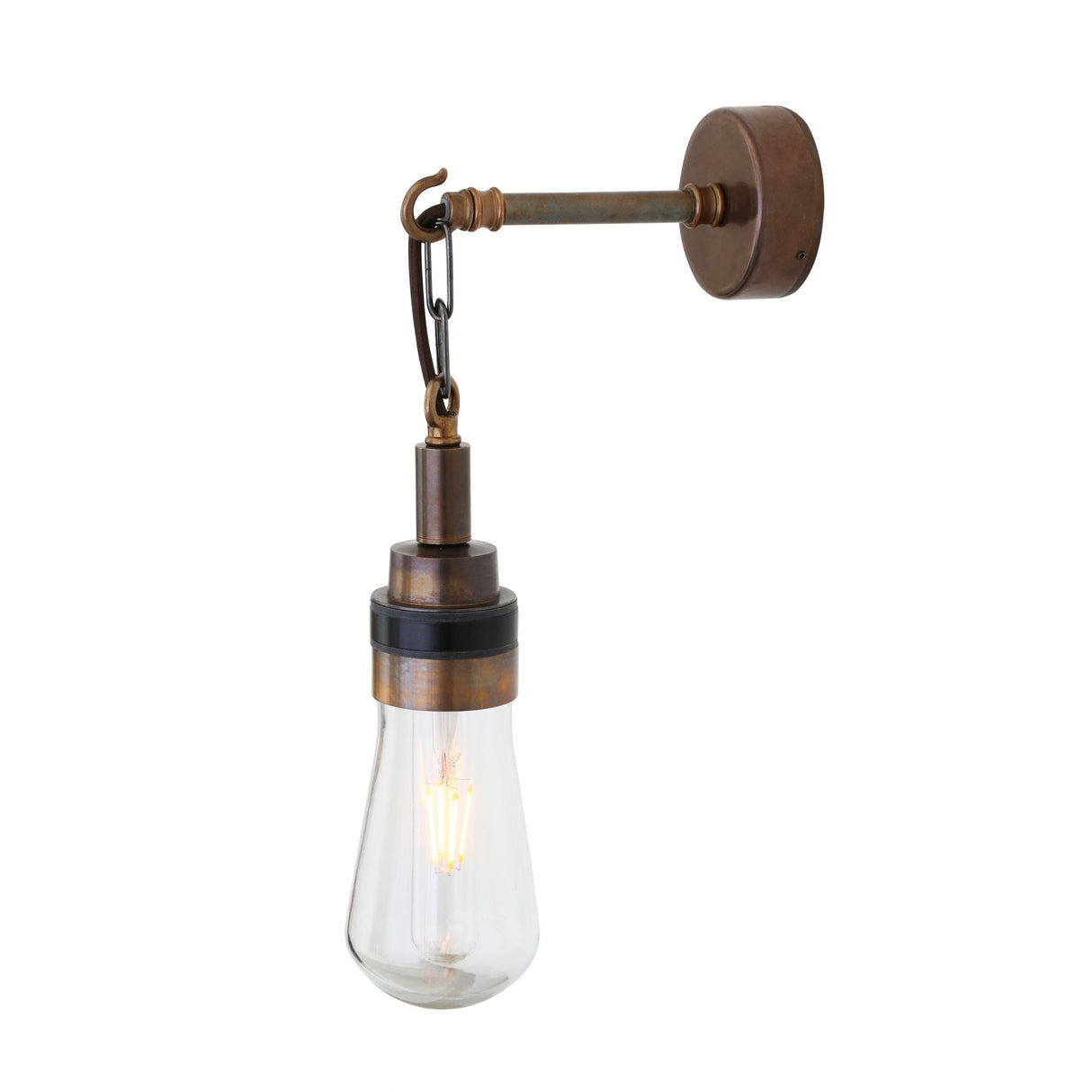 Antique Brass Teardrop Wall Light with Clear Glass Shade