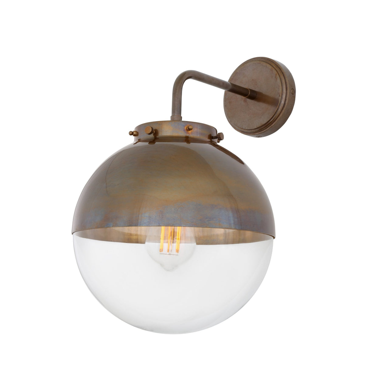 Antique Brass and Glass Spherical Wall Light - Mica Collection, 25cm