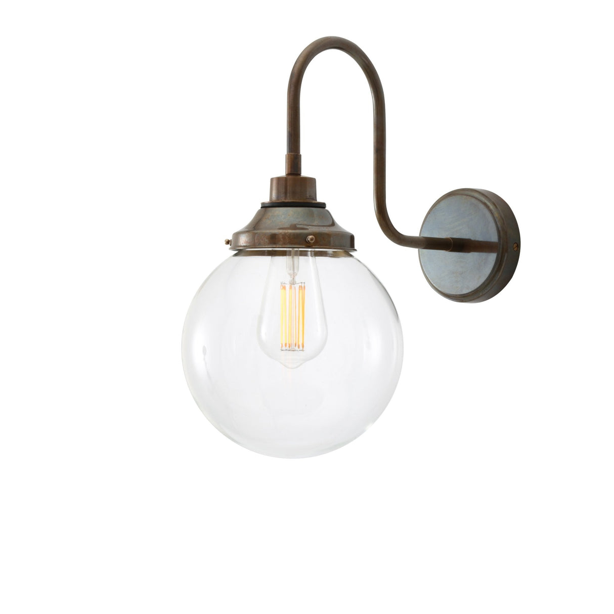 Artisan Brass Swan Neck Wall Light with Clear Glass Globe