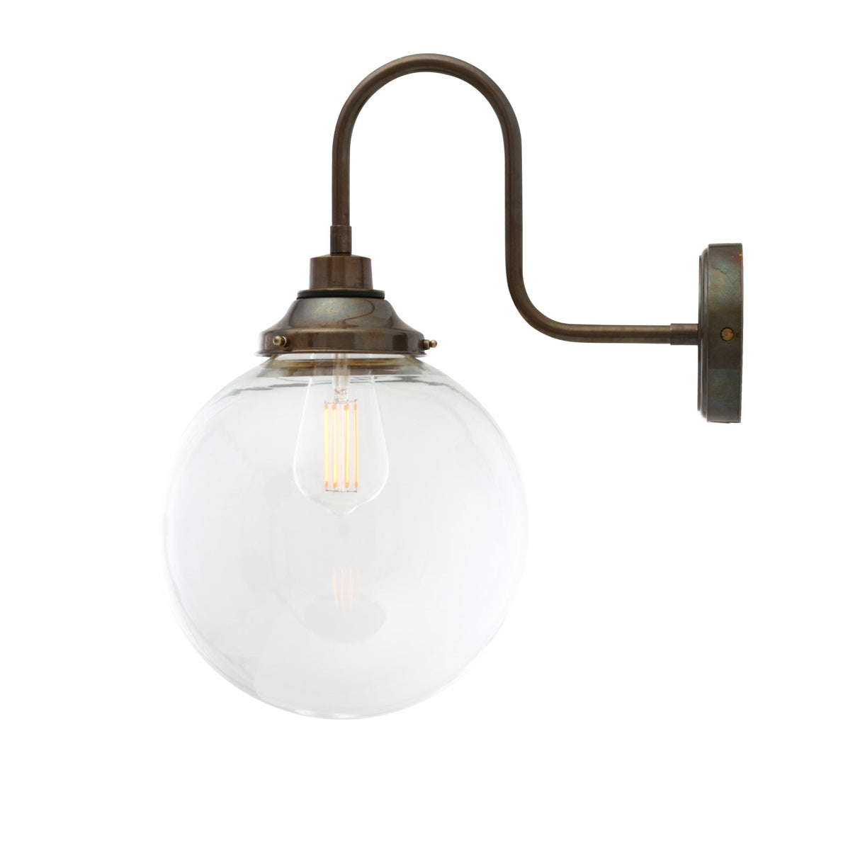 Antique Brass Laguna Swan Neck Wall Light with Glass Globe