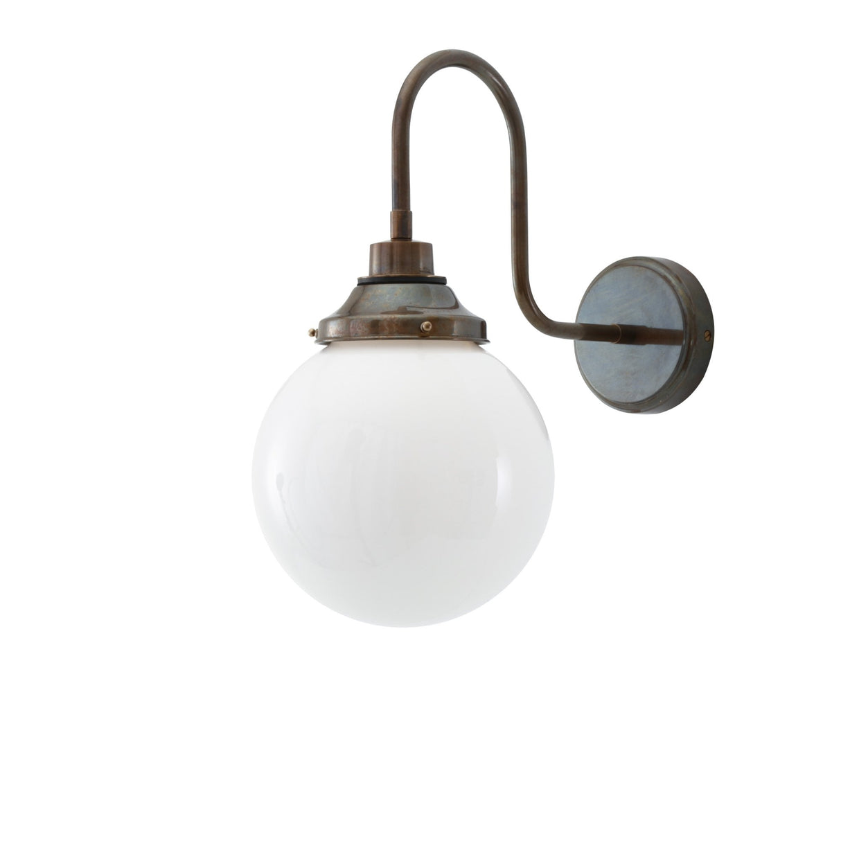 Pelagia Antique Brass Swan Neck Wall Light with Opal Glass Shade