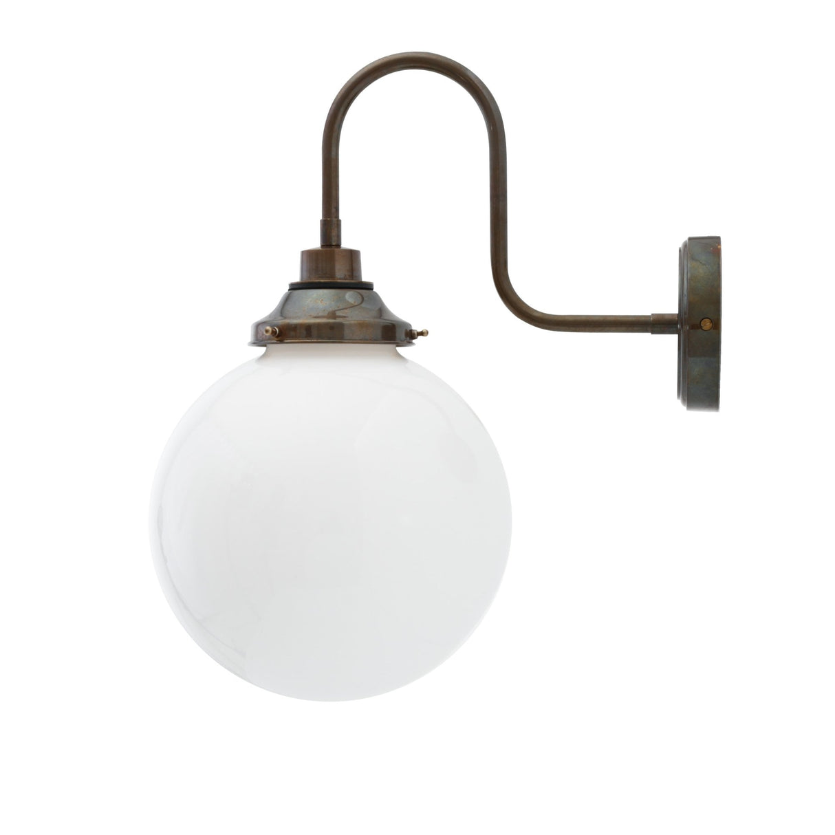 Pelagia Antique Brass Swan Neck Bathroom Wall Light, 25cm Diameter