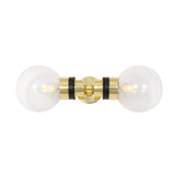 Elegant Dual-Globe Brass Wall Light with Clear Glass Shades