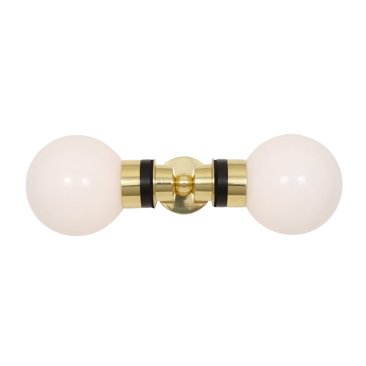 Elegant Dual-Globe Brass Wall Light with Clear Glass Shades