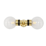 Elegant Dual-Globe Brass Wall Light with Clear Glass Shades