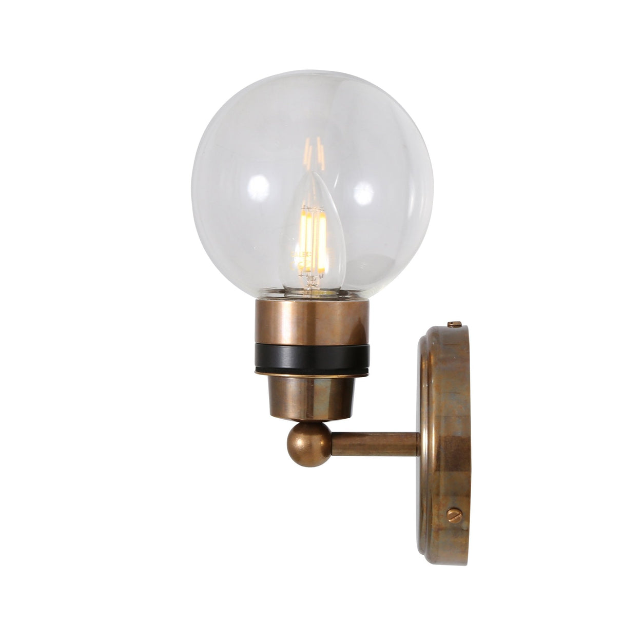 Shannon Antique Brass Wall Light with Clear Glass Globe