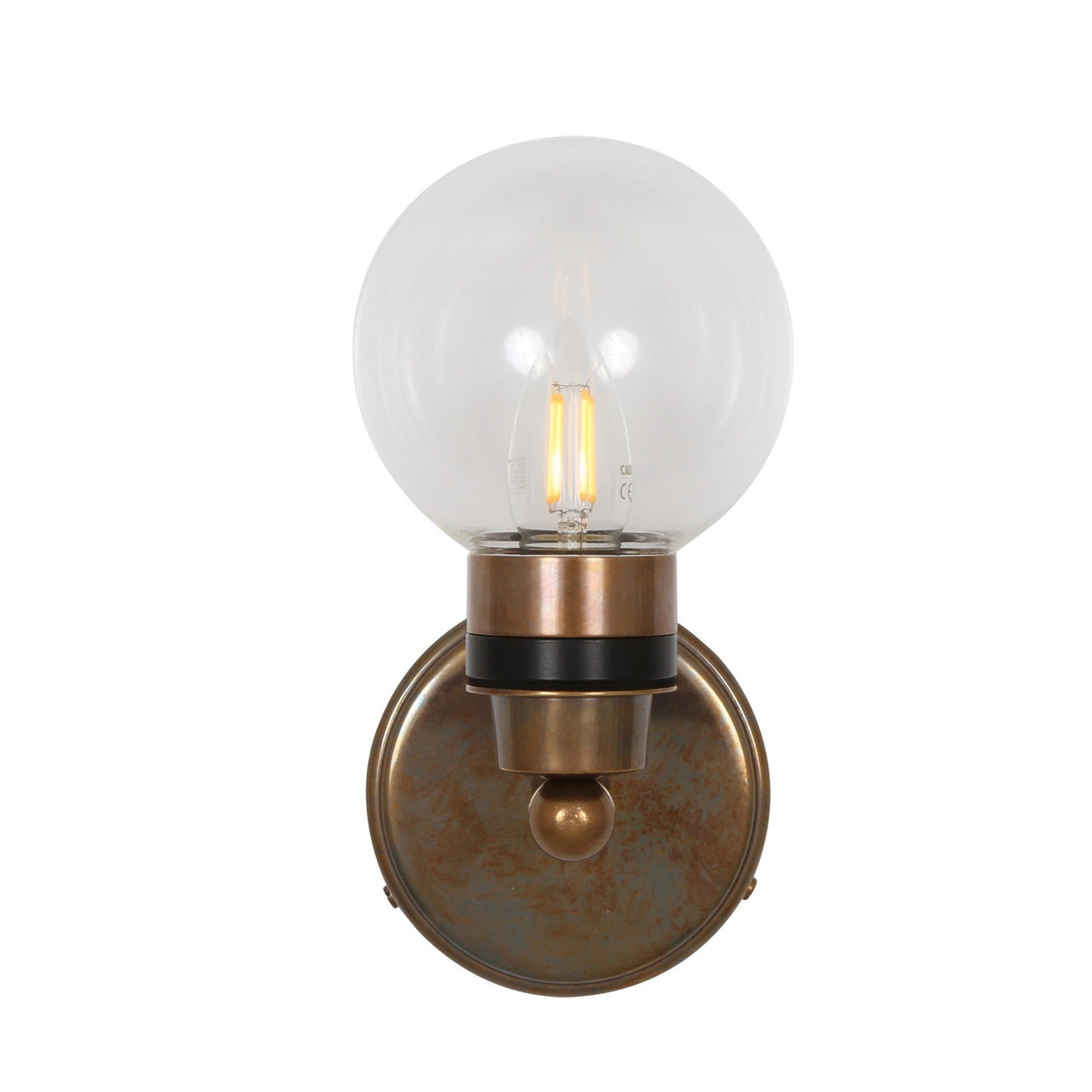 Shannon Antique Brass Wall Light with Clear Glass Globe