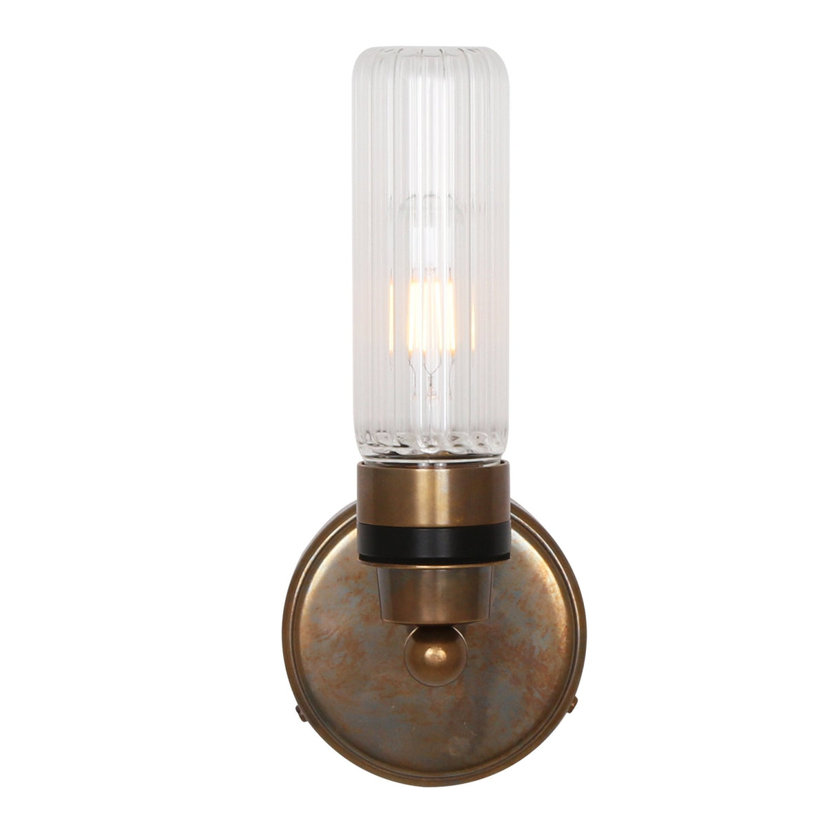 Antique Brass Firth Wall Light with Clear Glass Cylinder Shade