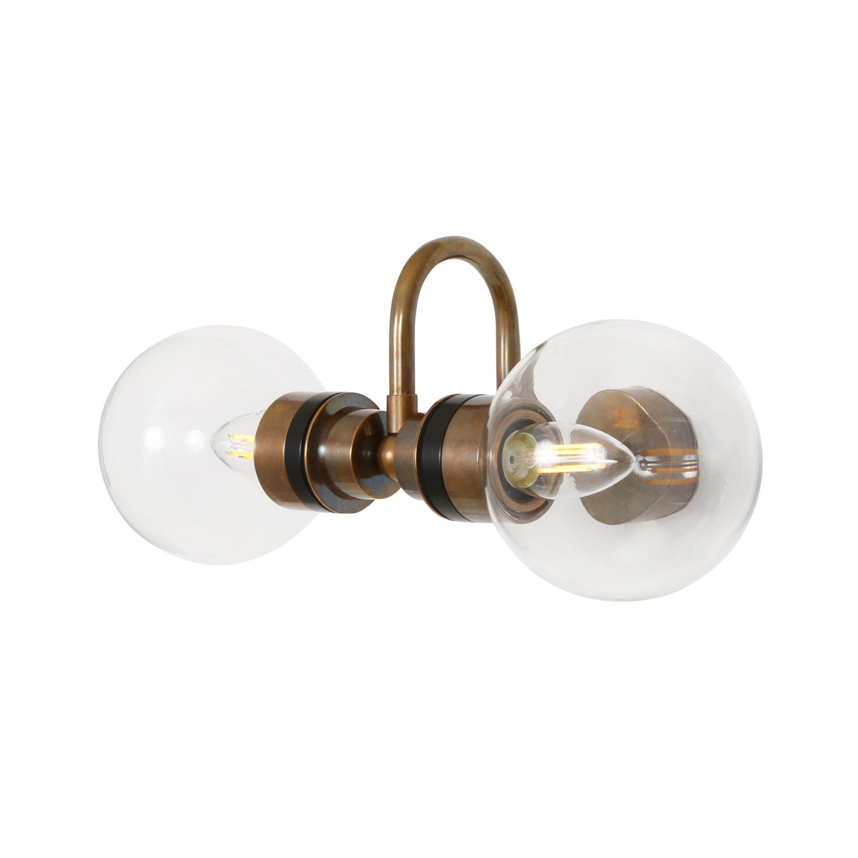 Antique Brass Ness Wall Light with Dual Clear Glass Globes