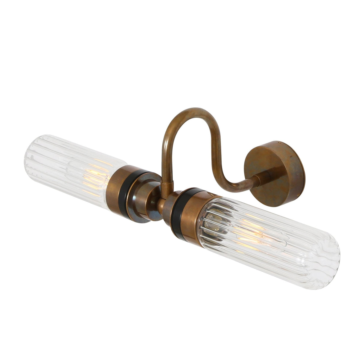 Nevis Antique Brass Double Glass Wall Light