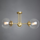Antique Brass Hayes Ceiling Flush with Clear Glass Globes