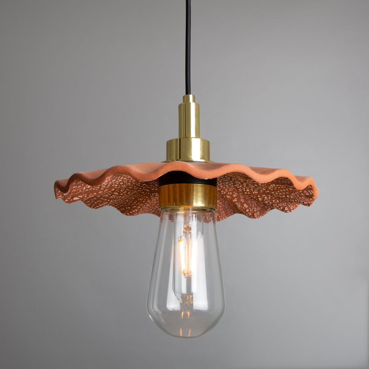 Kirhii Ceramic Pendant Light - Red Iron Finish with Antique Brass Detailing