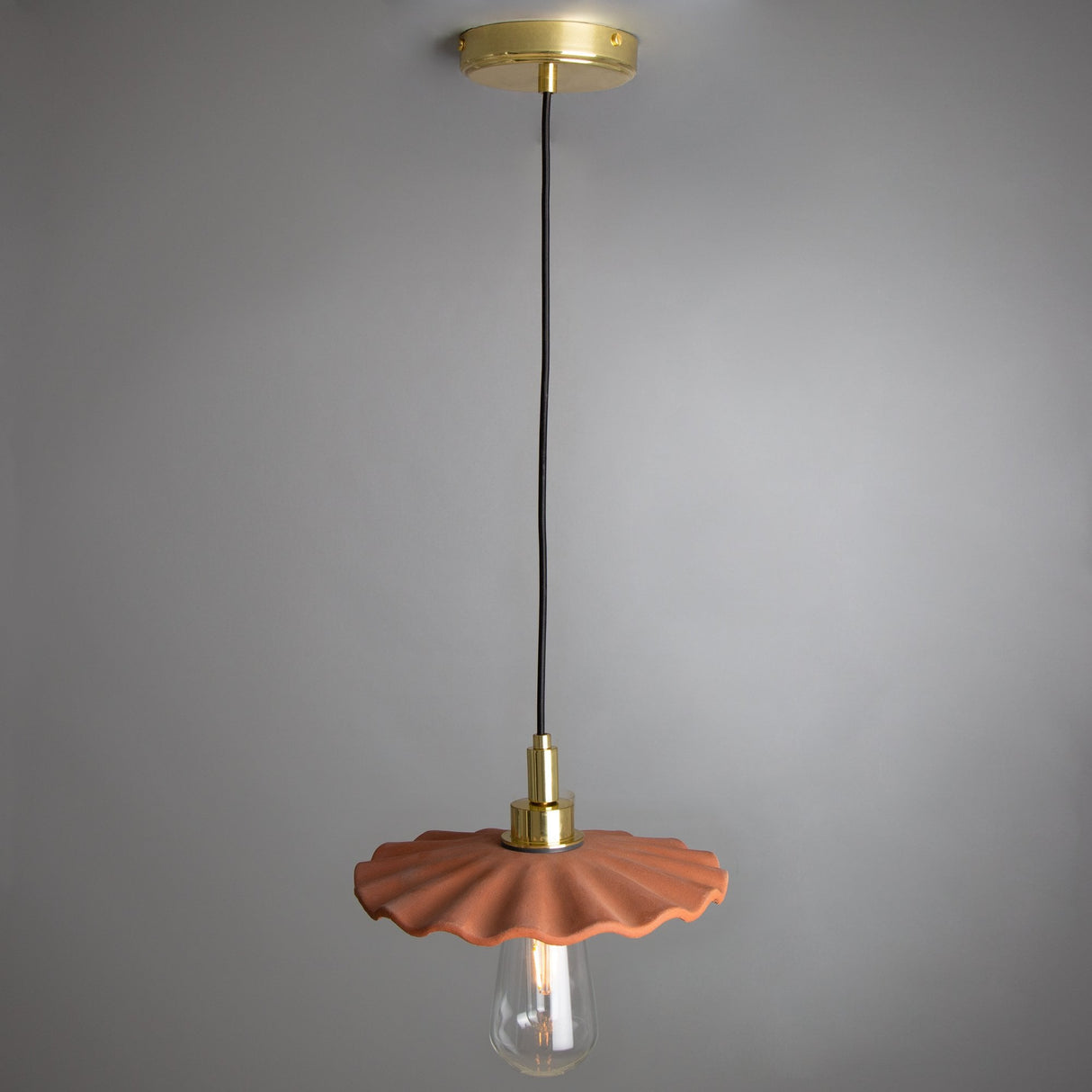 Kirhii Ceramic Pendant Light - Red Iron Finish with Antique Brass Detailing