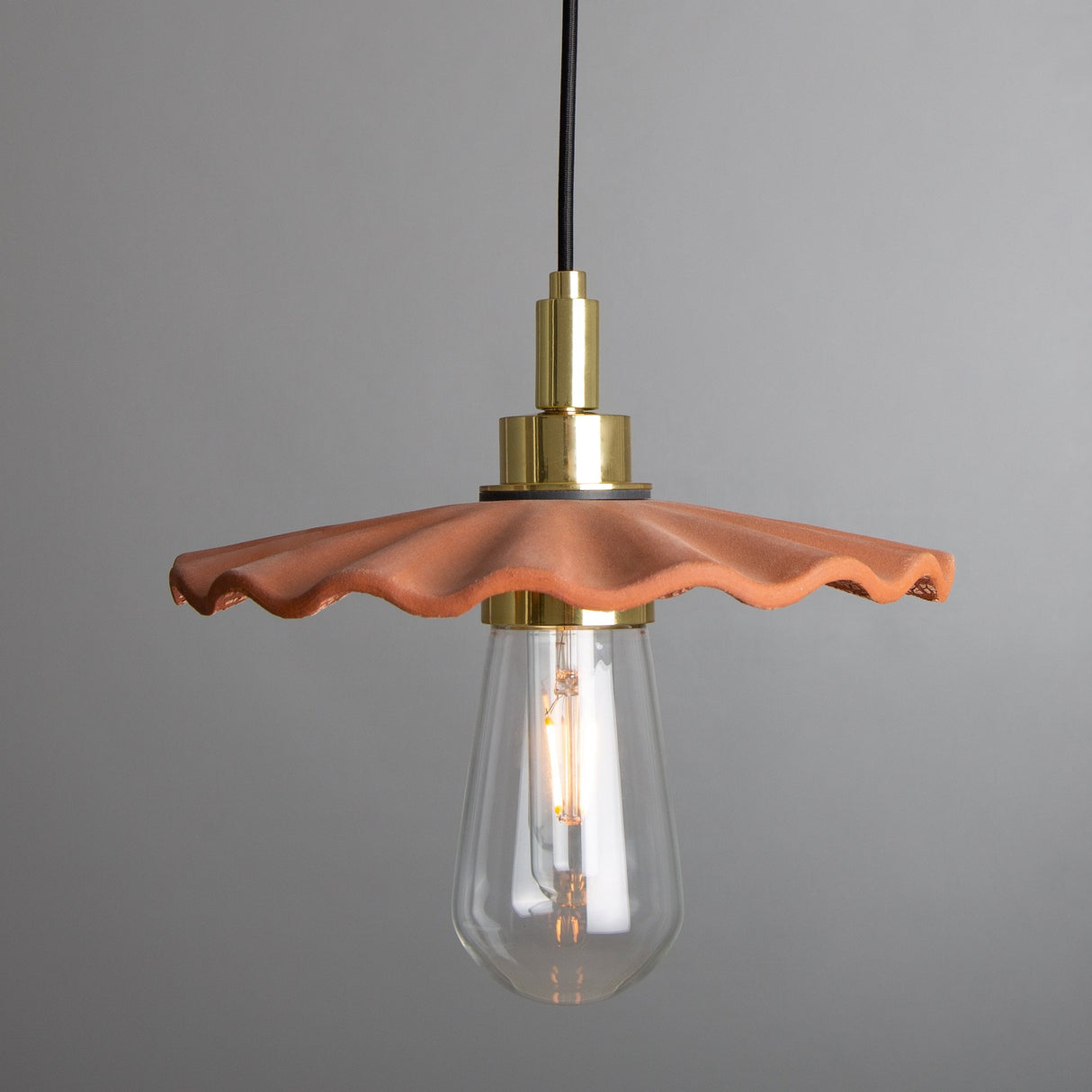 Kirhii Ceramic Pendant Light - Red Iron Finish with Antique Brass Detailing