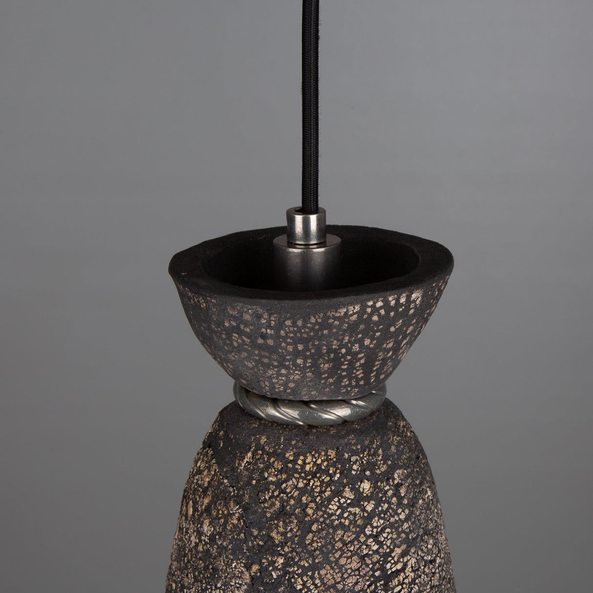 Parva Pendant - Scorched Black Clay with Antique Brass Accents