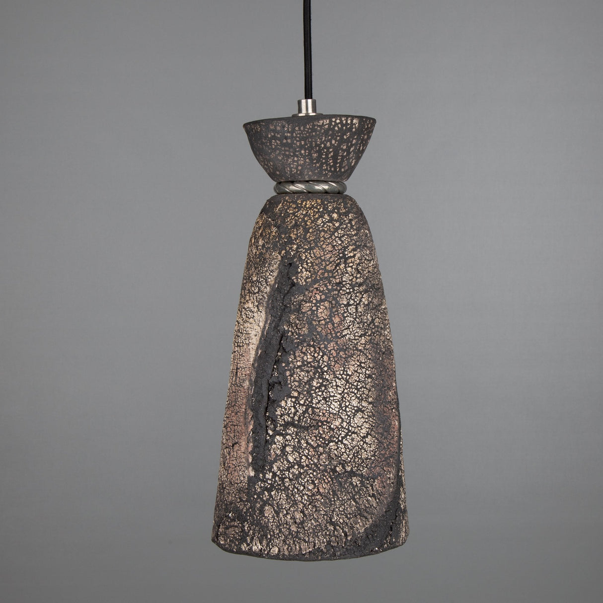 Parva Pendant - Scorched Black Clay with Antique Brass Accents