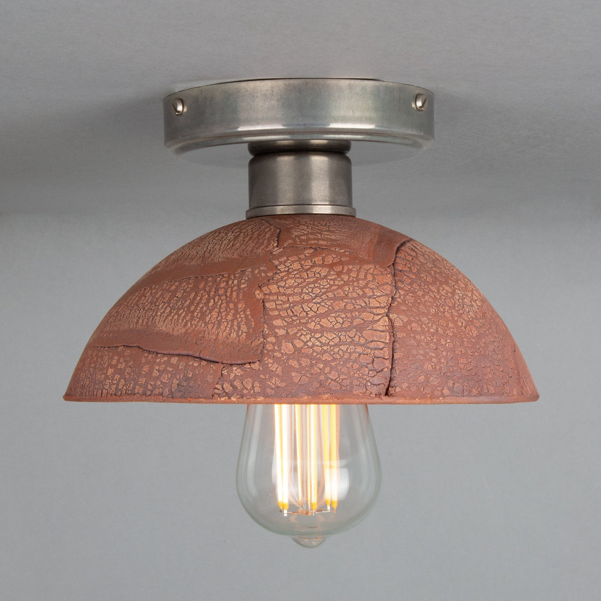 Vintage Kauri Ceramic Ceiling Light with Red Iron and Antique Brass Finish