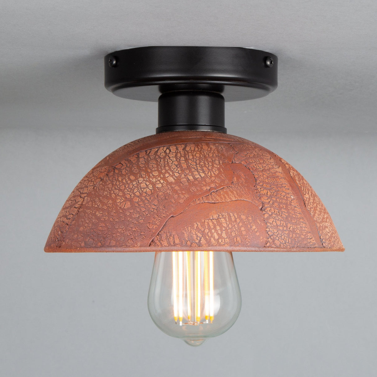 Vintage Kauri Ceramic Ceiling Light with Red Iron and Antique Brass Finish