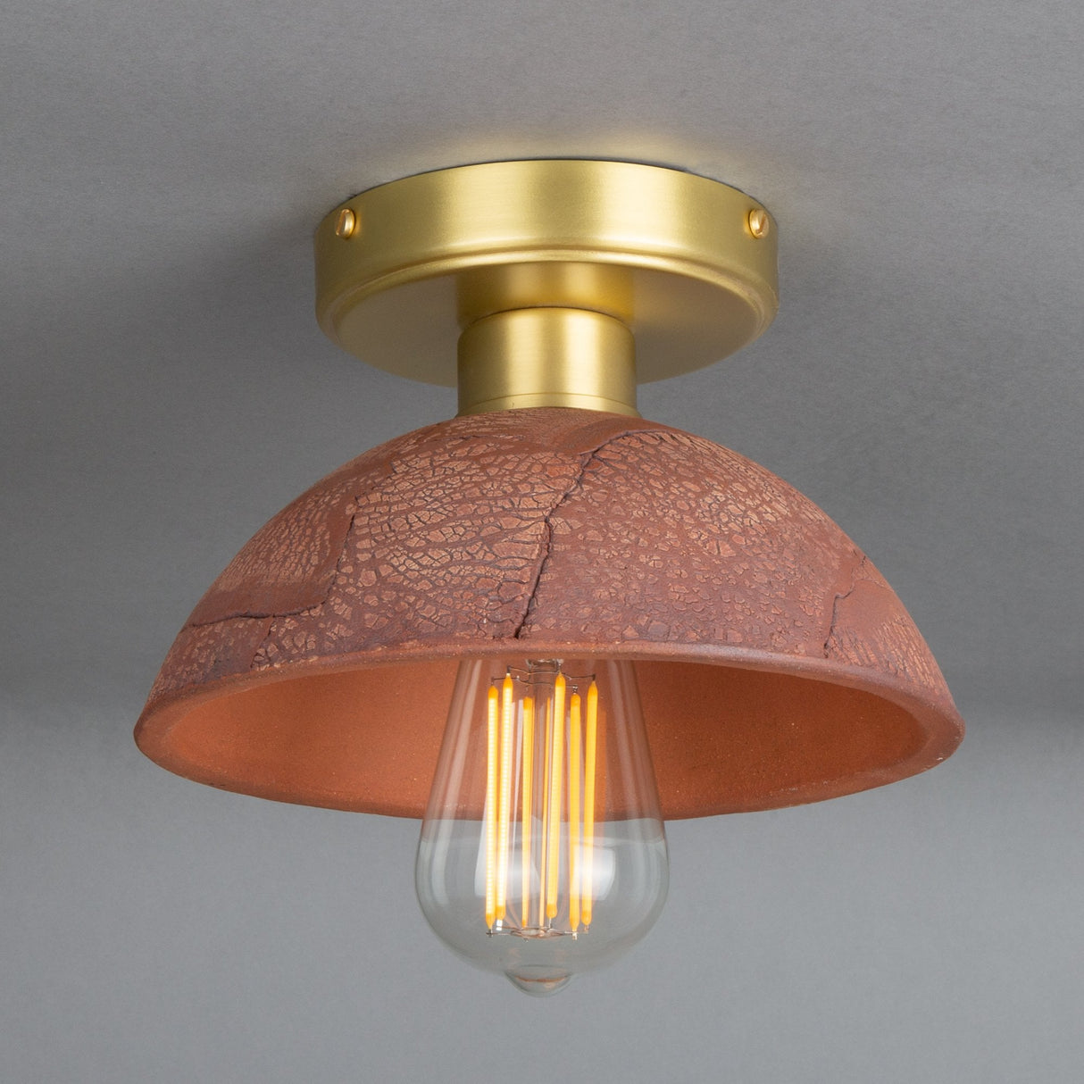 Vintage Kauri Ceramic Ceiling Light with Red Iron and Antique Brass Finish