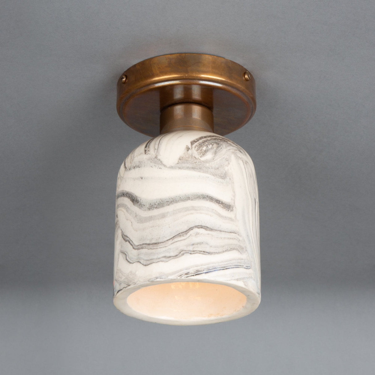 Elegant Osier Marbled Ceramic Ceiling Light in Antique Brass Finish