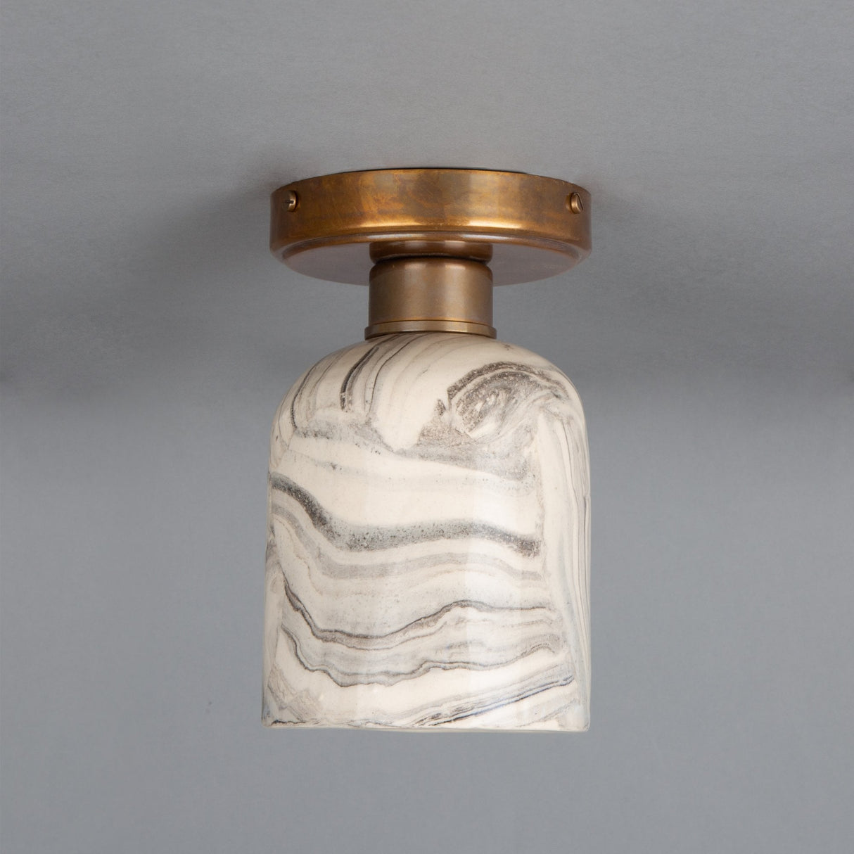 Elegant Osier Marbled Ceramic Ceiling Light in Antique Brass Finish