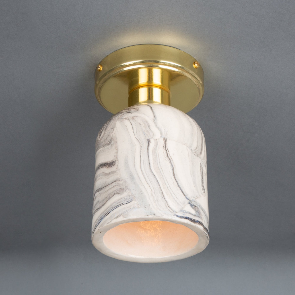 Elegant Osier Marbled Ceramic Ceiling Light in Antique Brass Finish