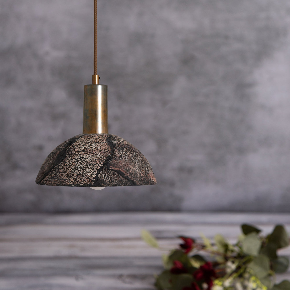 Rustic Kauri Black Clay Pendant with Antique Brass Finish