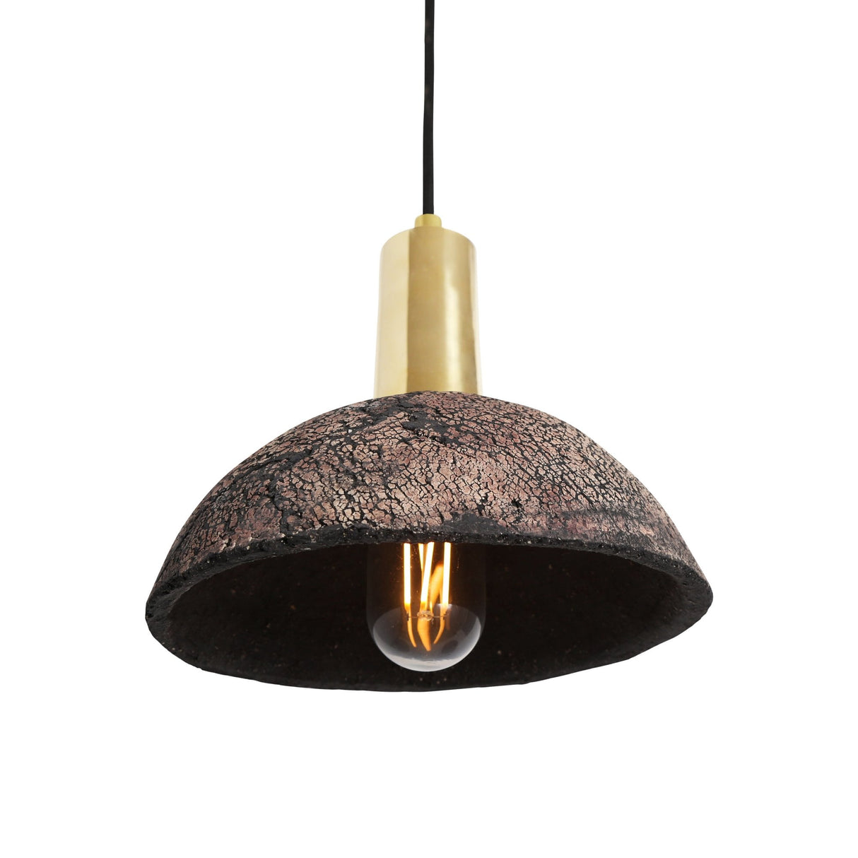 Rustic Kauri Black Clay Pendant with Antique Brass Finish