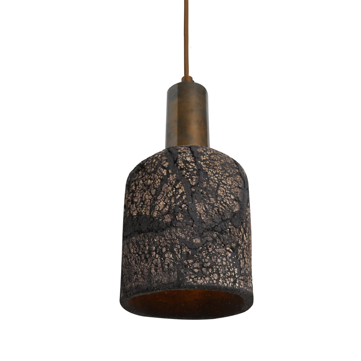 Osier Pendant - Distressed Black Clay & Antique Brass Artisanal Light