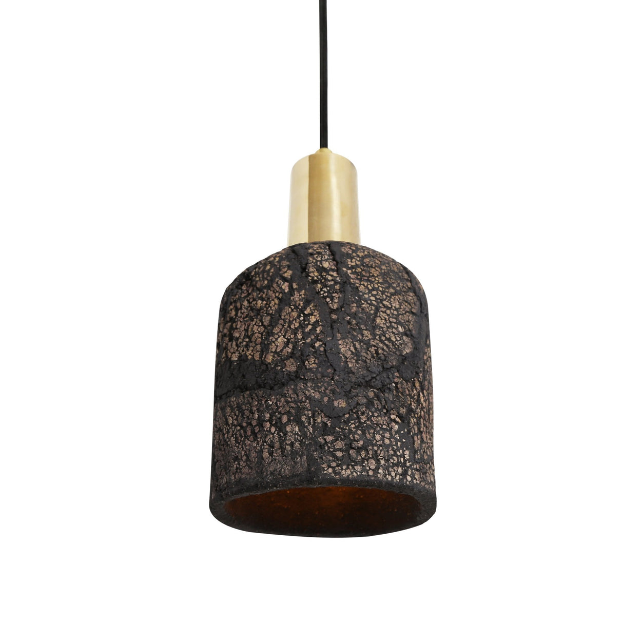 Osier Pendant - Distressed Black Clay & Antique Brass Artisanal Light