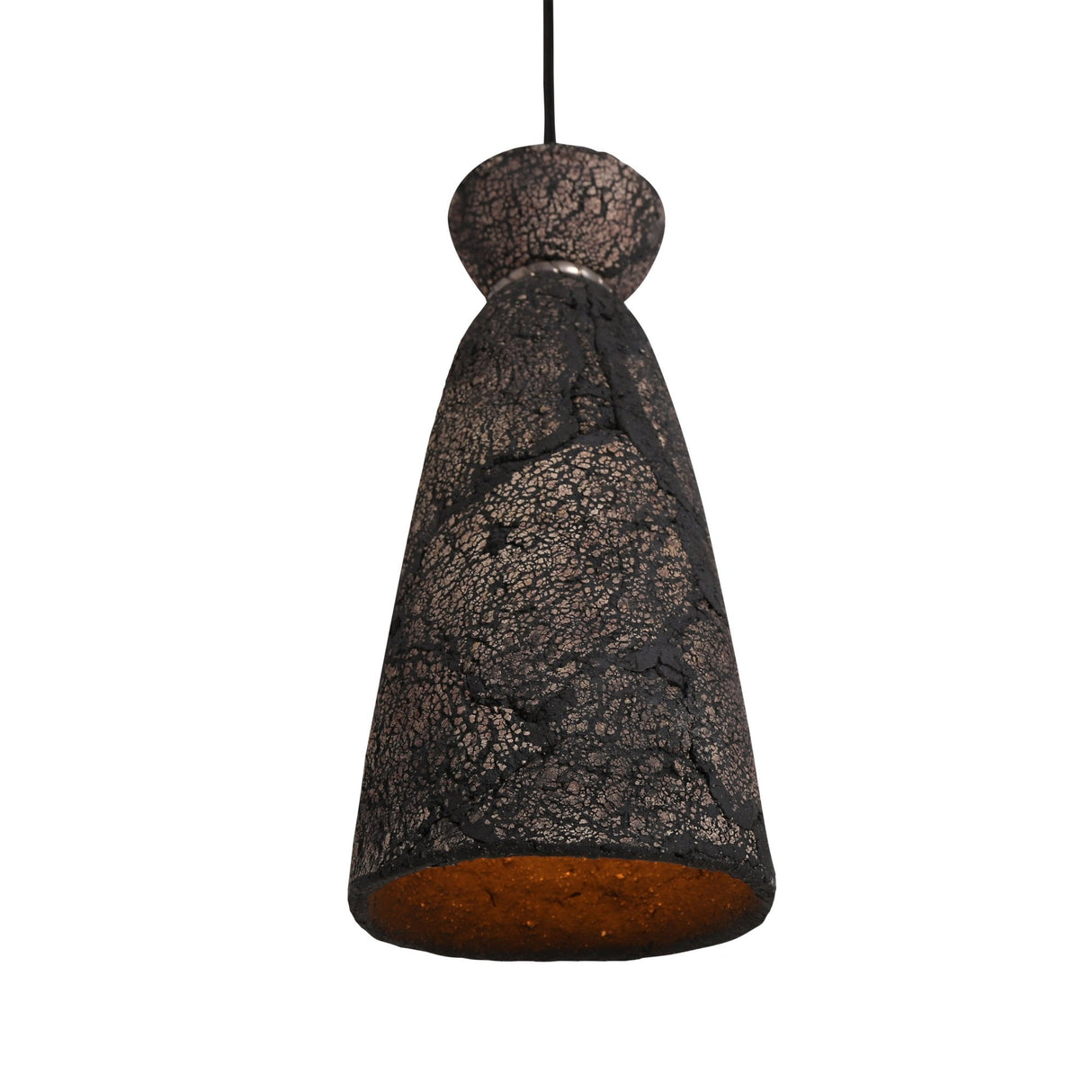 Pando Pendant - Crackled Black Clay with Antique Brass