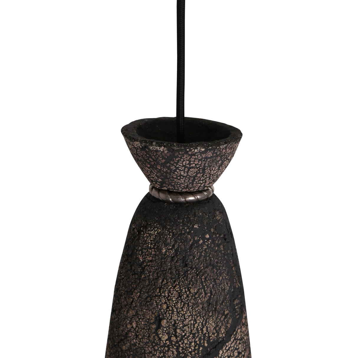 Pando Pendant - Crackled Black Clay with Antique Brass