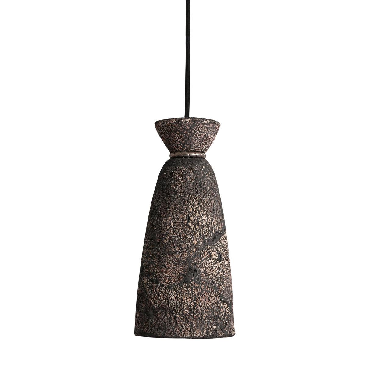 Pando Pendant - Crackled Black Clay with Antique Brass