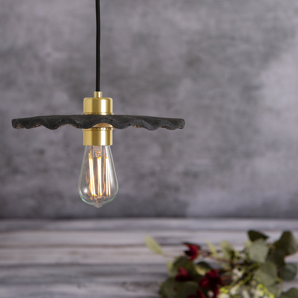 Kapok Pendant Light - Black Clay with Antique Brass Finish