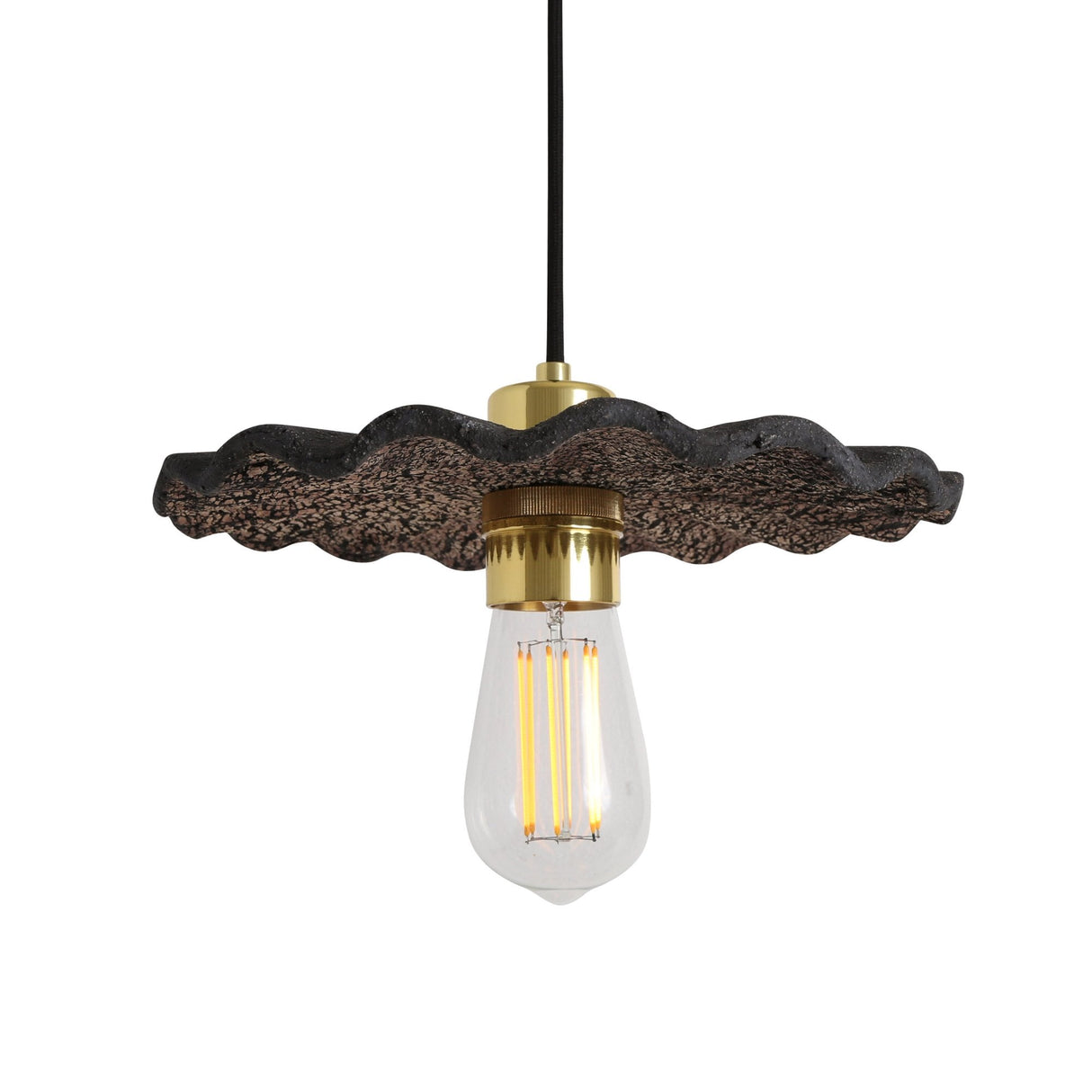 Kapok Pendant Light - Black Clay with Antique Brass Finish