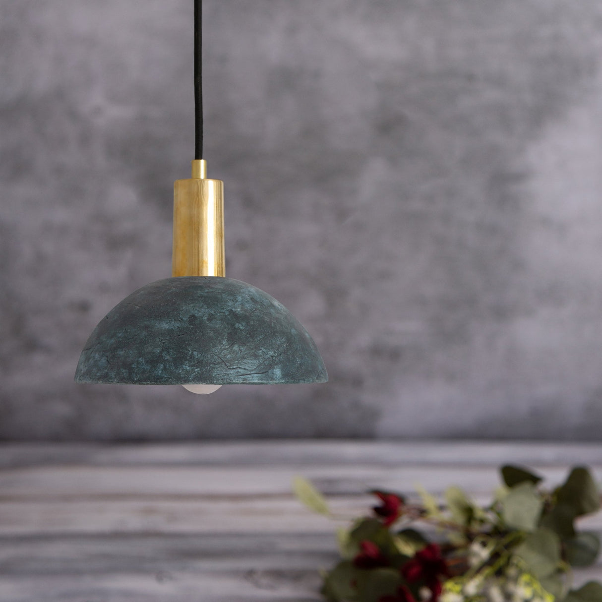 Kauri Pendant Light - Teal Seas, Antique Brass