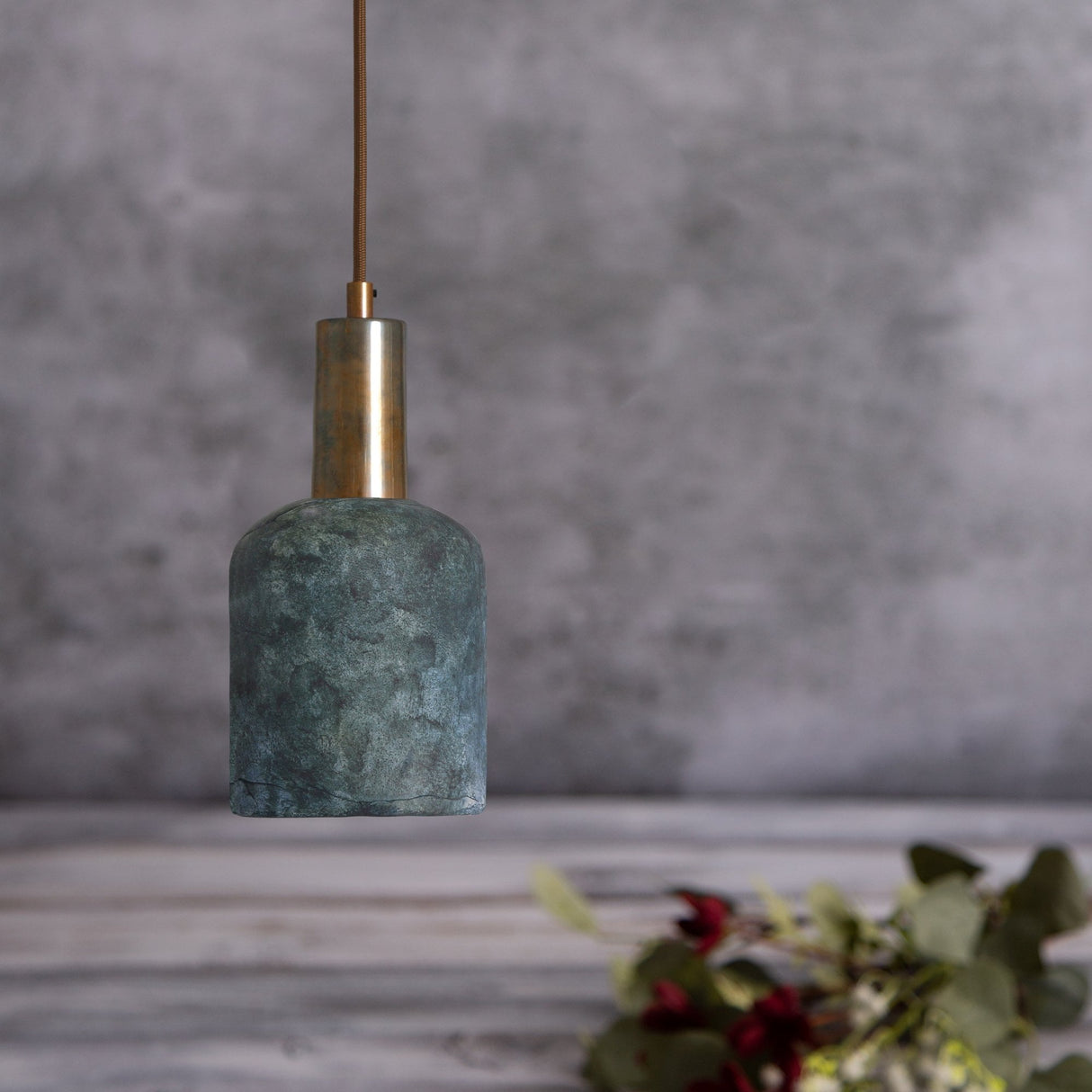 Osier Pendant - Serene Azure, Antique Brass