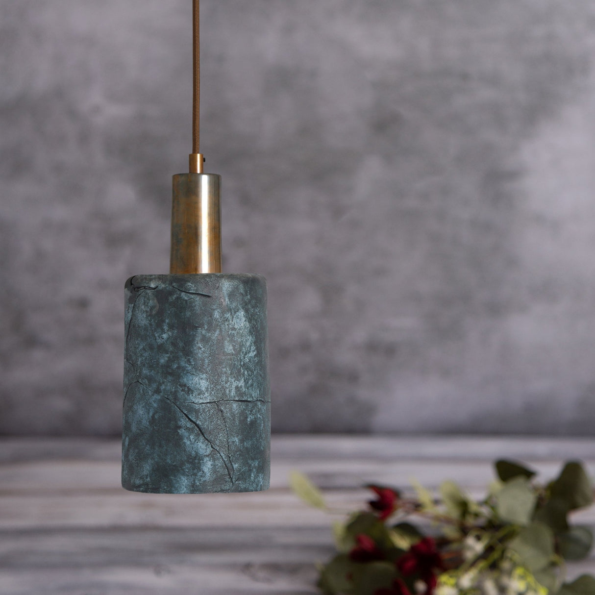 Senna Pendant - Rustic Blue Earth in Antique Brass