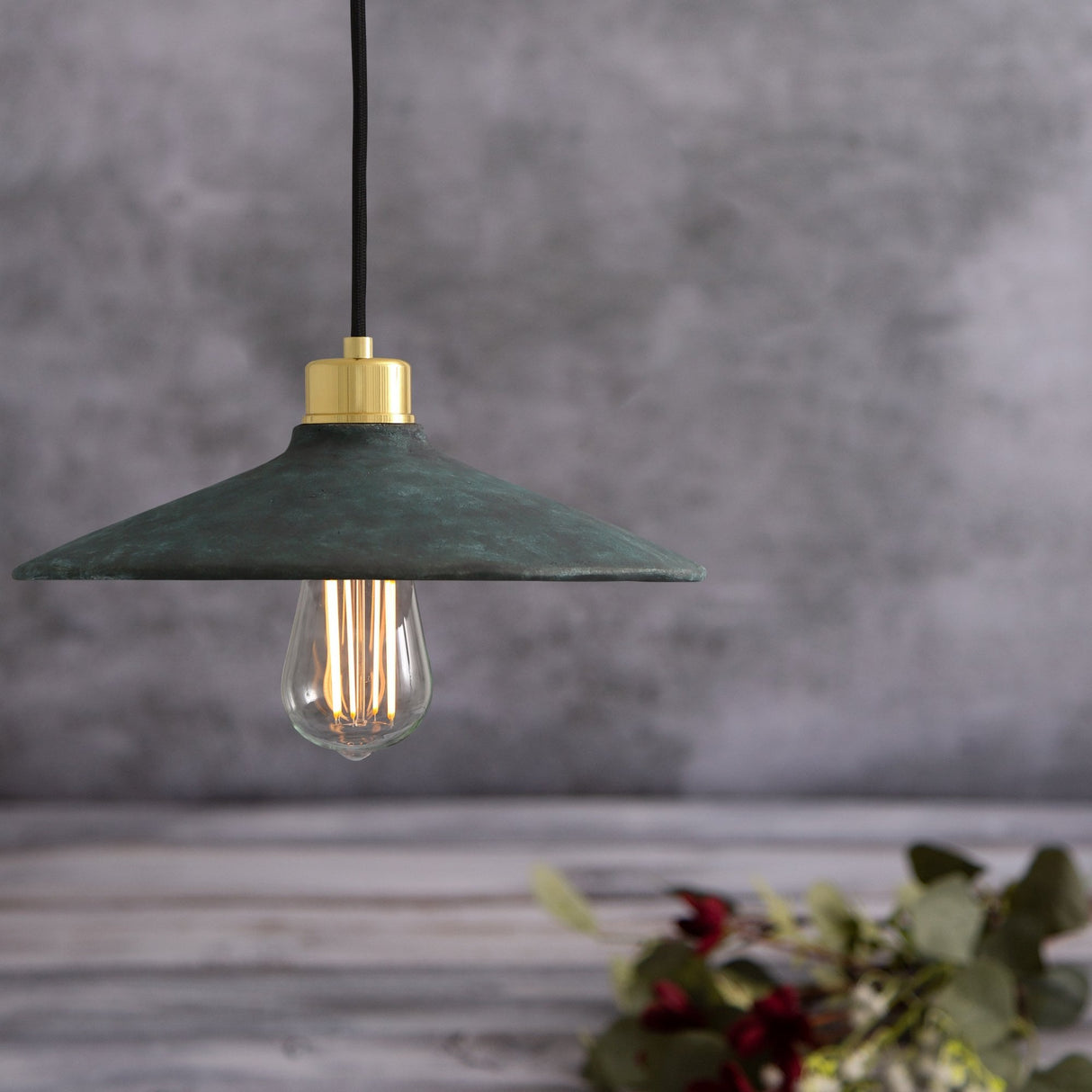 Pyrus Blue Earth Pendant Light in Antique Brass Finish