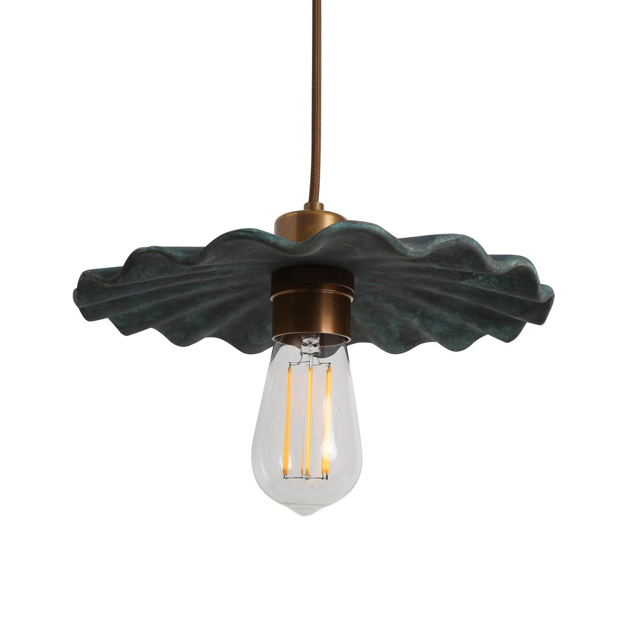 Kapok Pendant Light - Blue Earth Finish with Antique Brass Details